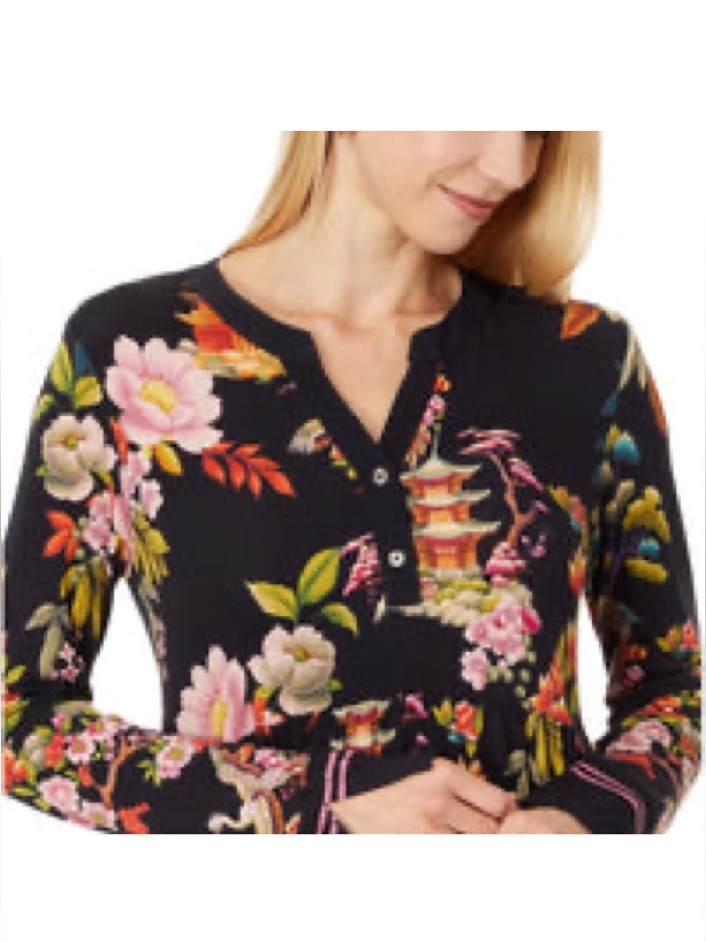 NWT JOHNNY WAS
Janie Floral Print Bamboo Knit Split V-Neck Long Sleeve Dress - Picture 8 of 8